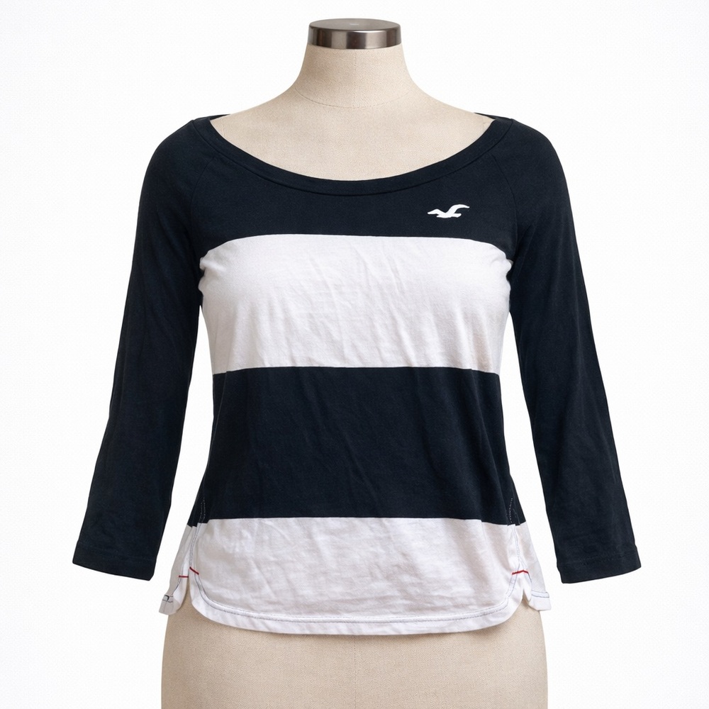Y2K Hollister Black & White Stripe Long Sleeve Top
